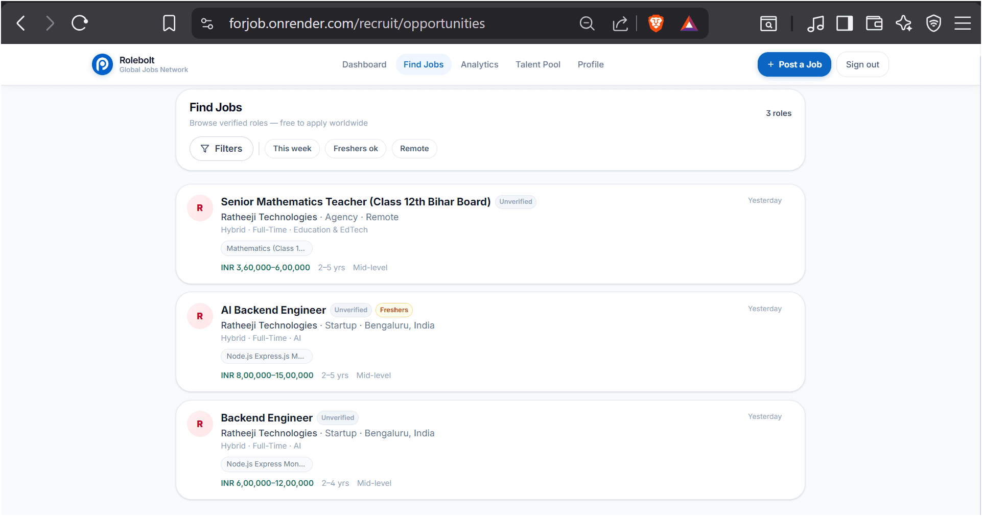 Candidate Job Board