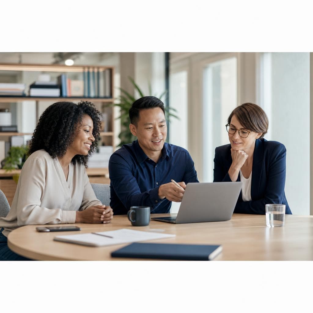 Hiring team collaborating around a table