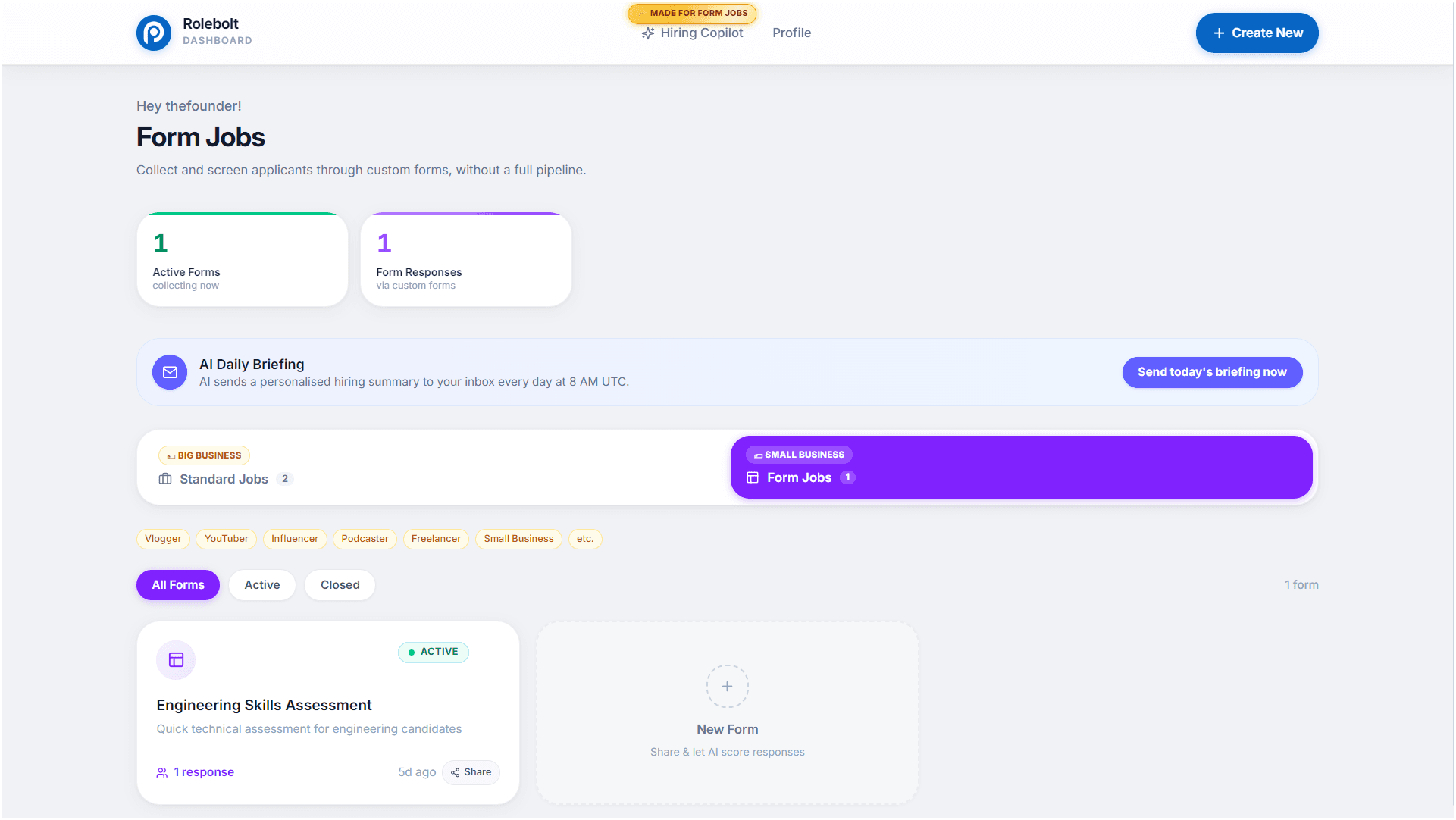 Form Jobs Workspace