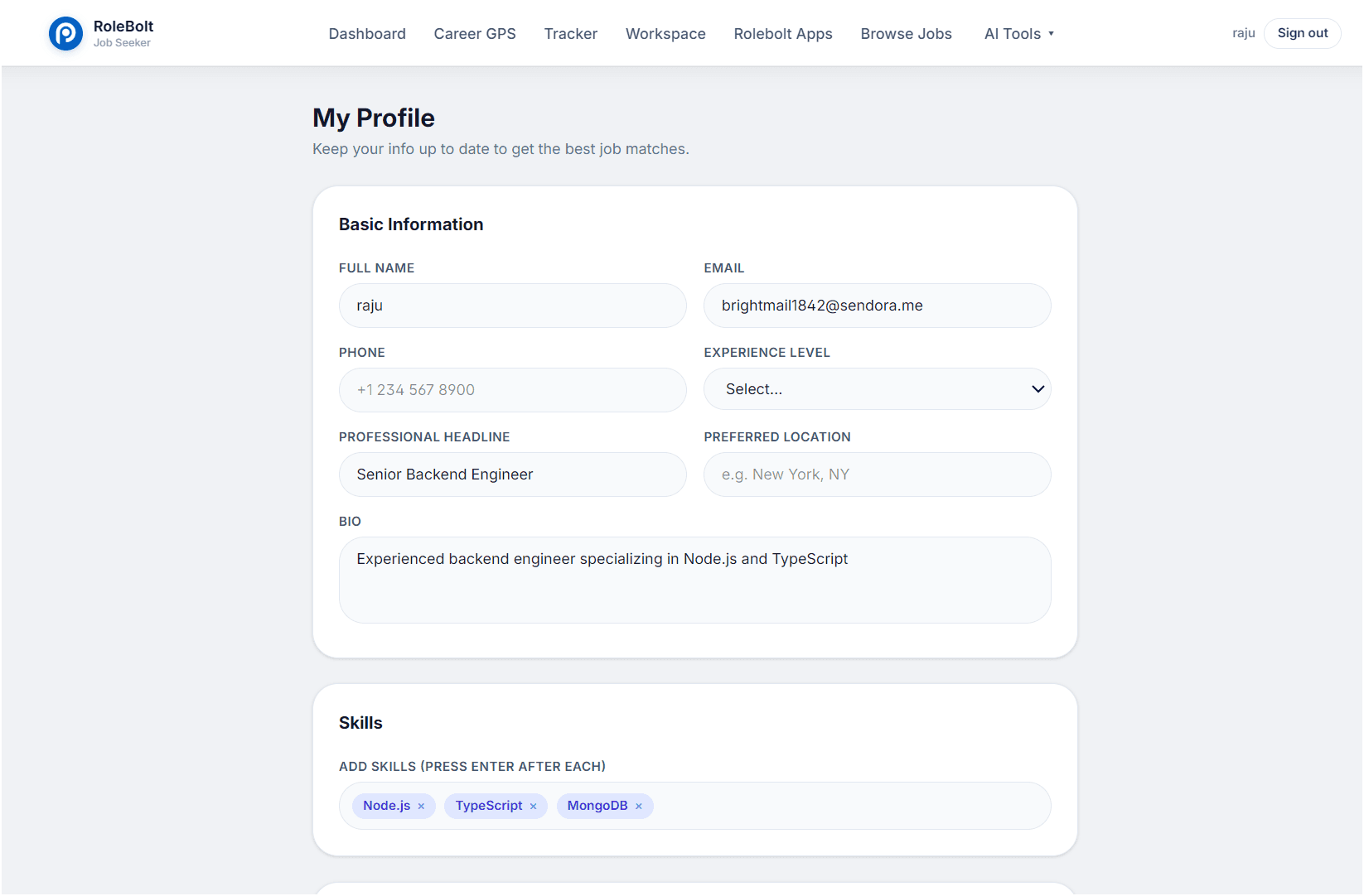 Job Seeker Profile
